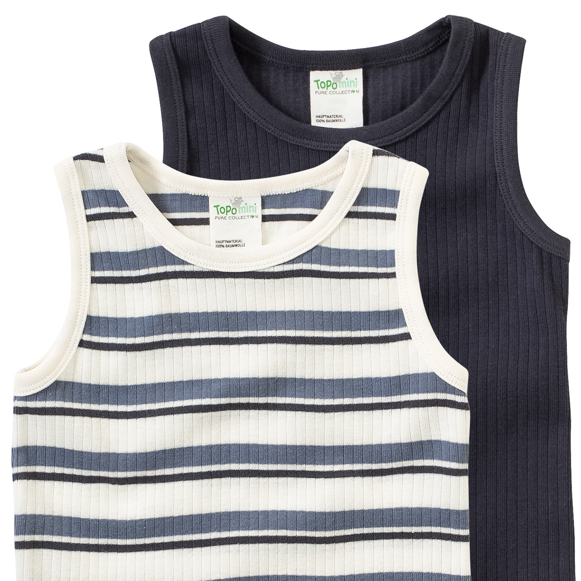 Topomini Pure Collection 2 Baby Unterhemden im Set dunkelblau / cremeweiss