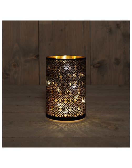 Anna's Collection Glazen Cylinder Kosmos - Kerstverlichting - 10x15 cm Zwart 8 Led Warm Wit