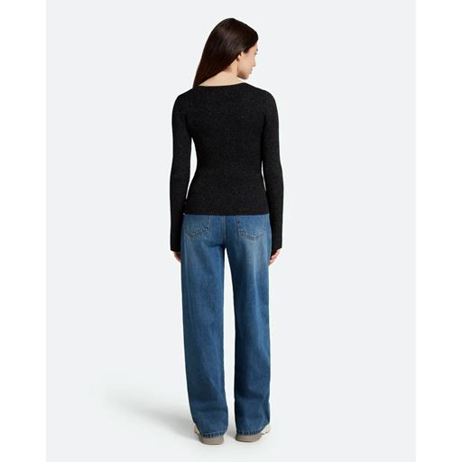 Moves Twisti O-neck Strikbluse, Black, L