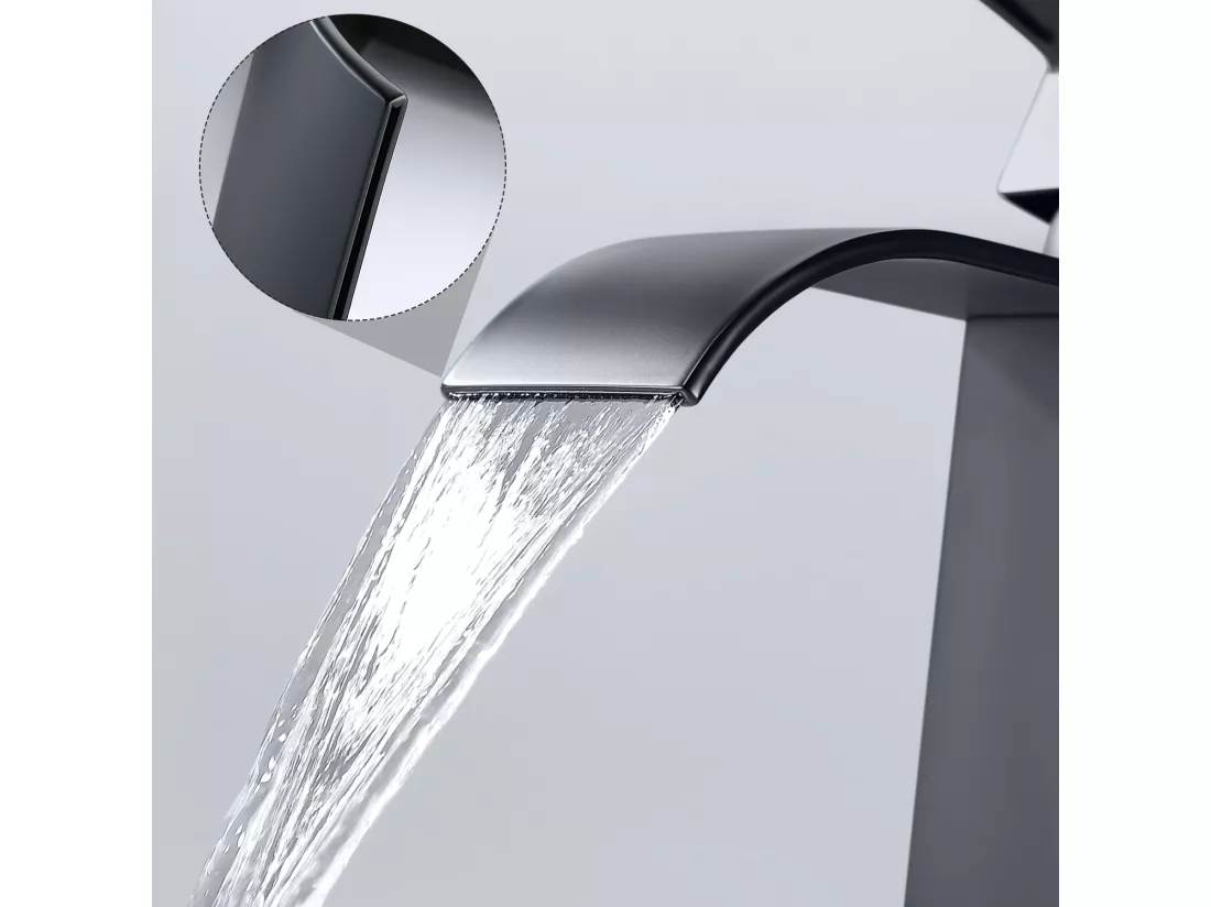 Cecipa max 2PCS Noir Robinet Cascade avec Haut Bec Mitigeur Lavabo Haut Mono-trou Robinetterie Lave-mains avec Levier Unique en Cuivre,EU Modèle
