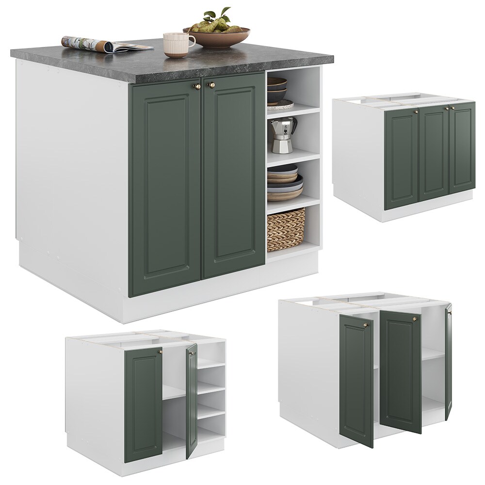 Vicco Kücheninsel Küchenblock Einbauküche Fame-Line Landhaus Weiß Grün 90 cm Gold Küchen Schränke Regalunterschrank Küchenunterschrank Regalinselunterschrank Softclose-Scharnier Küchenmöbel