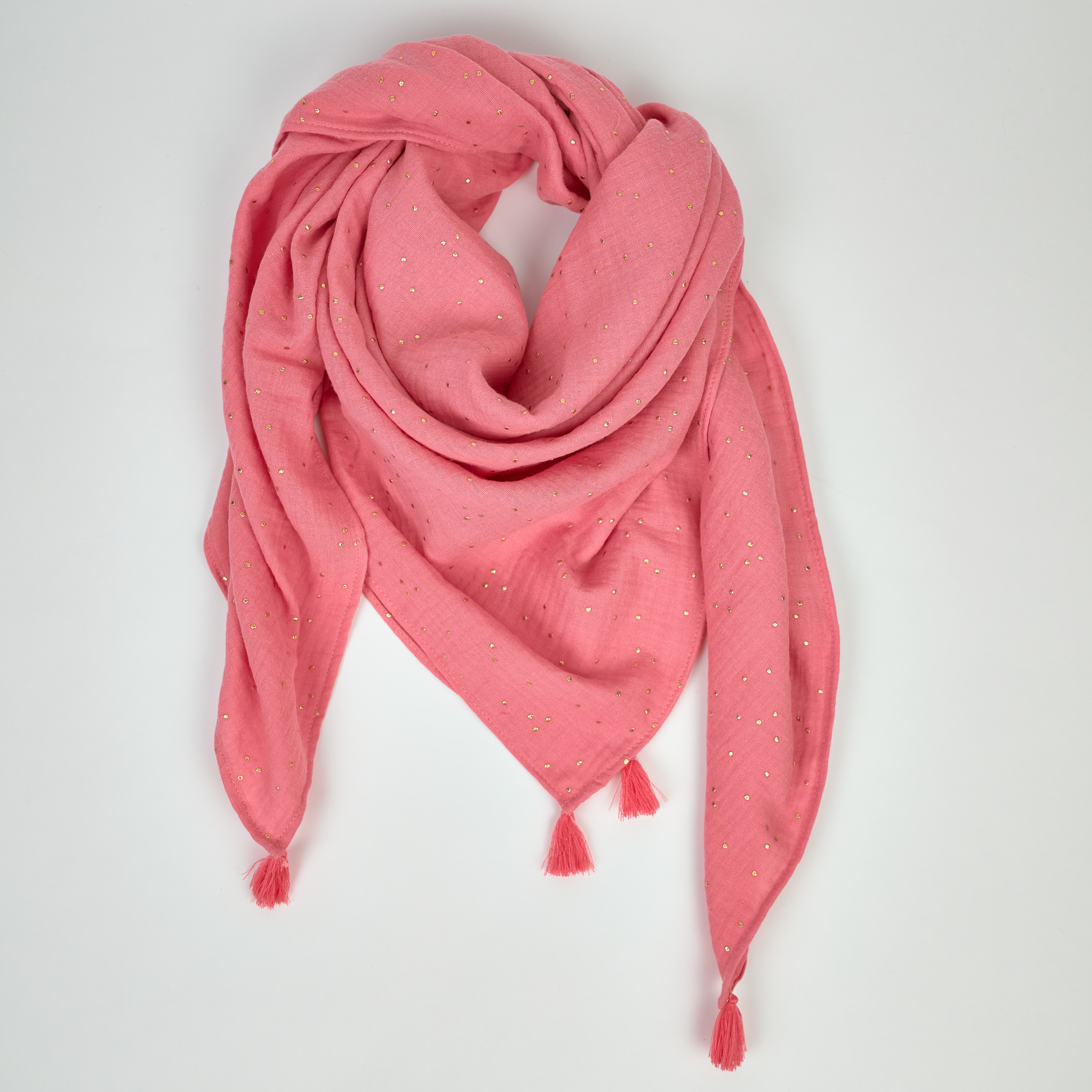 Foulard Pompon Gaze Pois Or Rose Sorbet