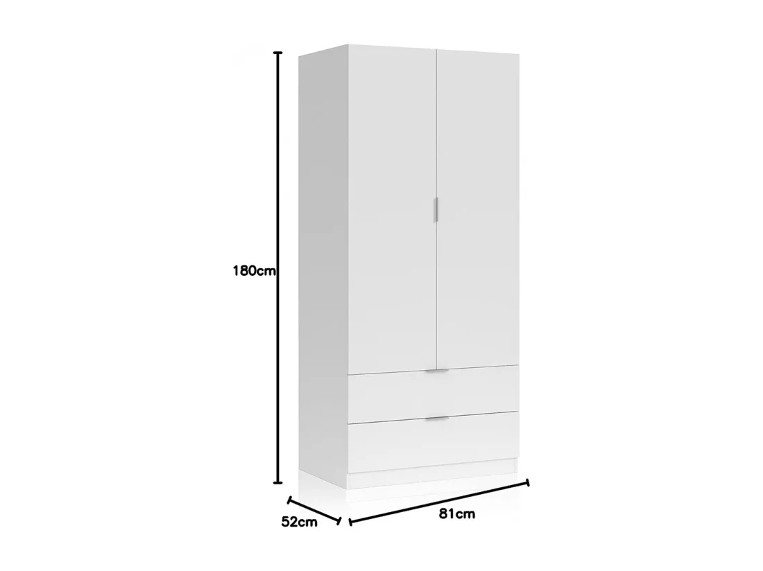 Armoire avec 2 tiroirs et 2 portes coloris Blanc en mélamine - Dim: 180 x 81 x 52 cm.
