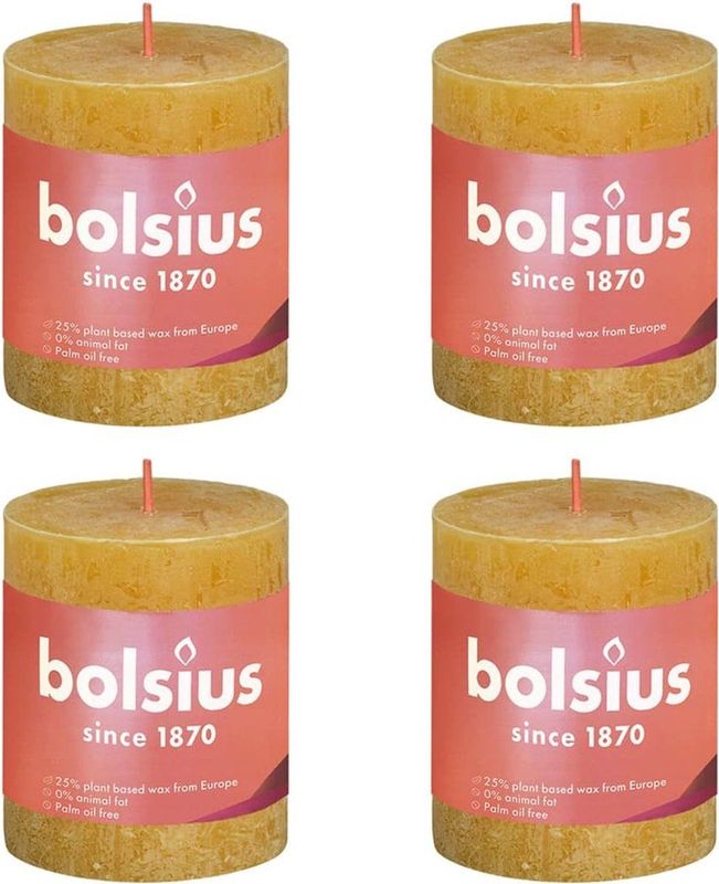 Bolsius Stompkaarsen Shine 4 st rustiek 80x68 mm honinggeel