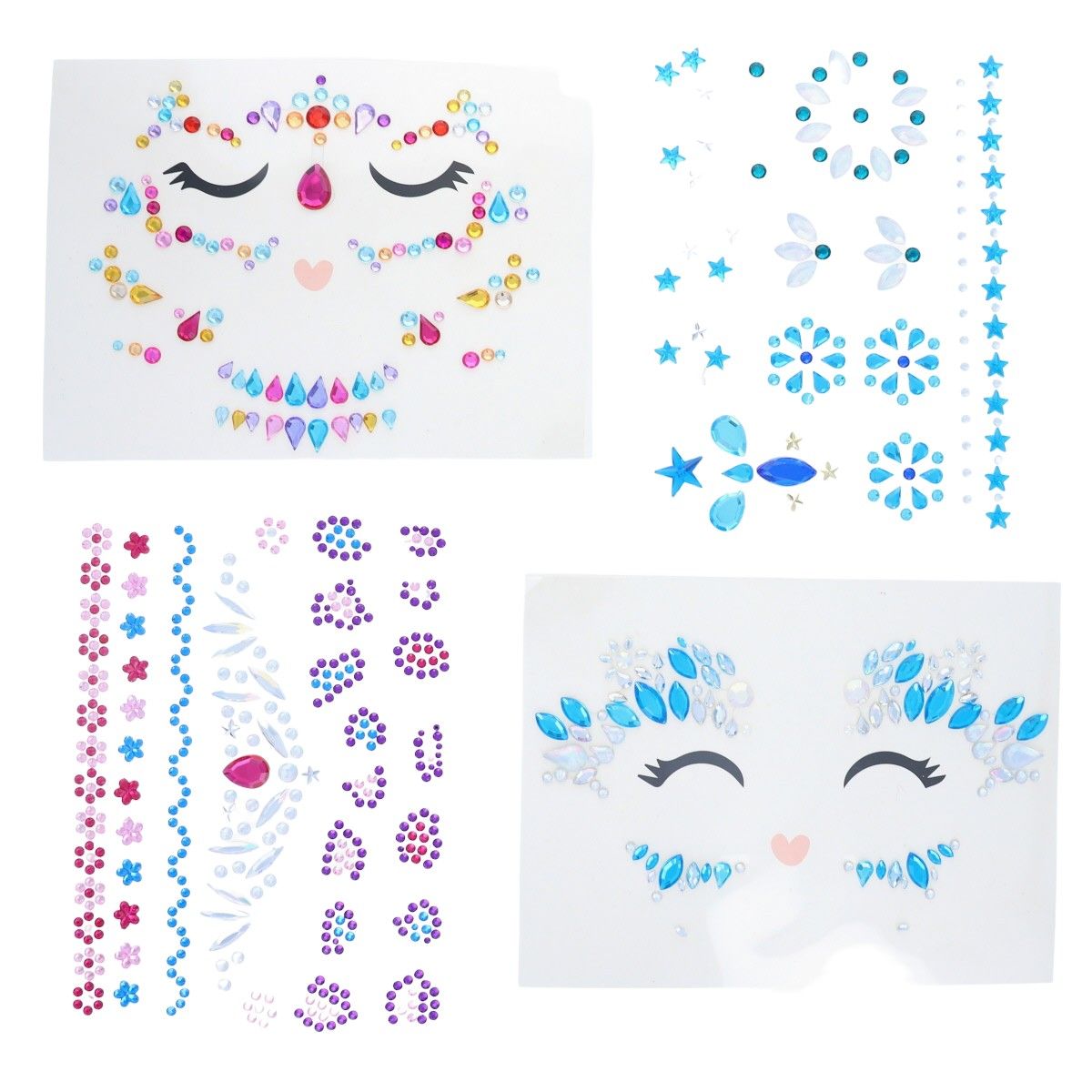 Set de 8 planches de bijoux de visage autocollants Mercredi et Patati