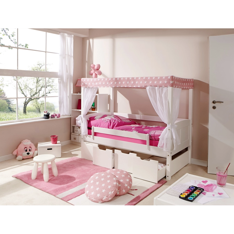 TiCAA Himmelbett Mini mit 4 Schubladen Stern Rosa