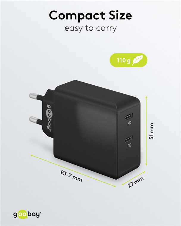 (36W/3A) Dual USB C Ladegerät Netzteil Power Delivery (61757) - Schwarz