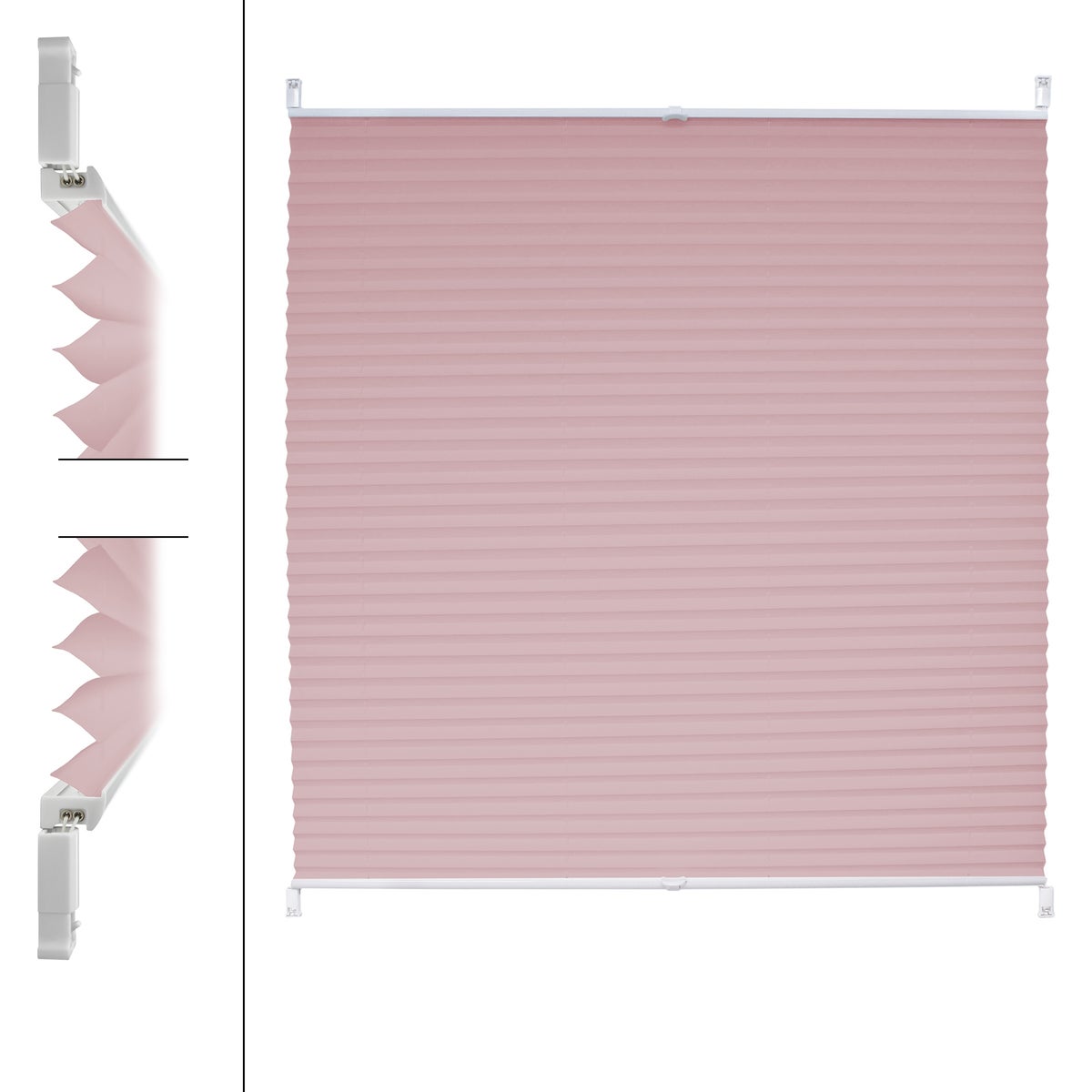 ECD Germany plisségordijn met klembevestigingen, geen boren nodig, 120 x 150 cm, roze, ondoorzichtig, zon- en privacybescherming, plisségordijn met klembeugels voor ramen en deuren, EasyFix plisségordijn, lichtfilterend raamgordijn