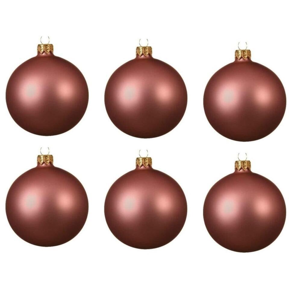 Decoris kerstballen - 6x - oudroze - 8 cm - glas - mat