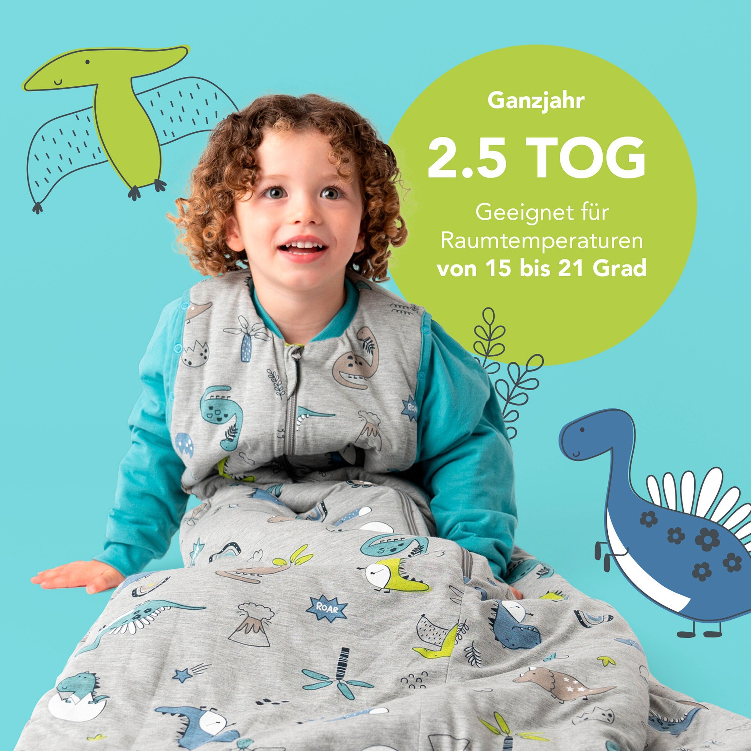 schlummersack Schlafsack ohne Füßen 2.5 Tog Dinosaurier
