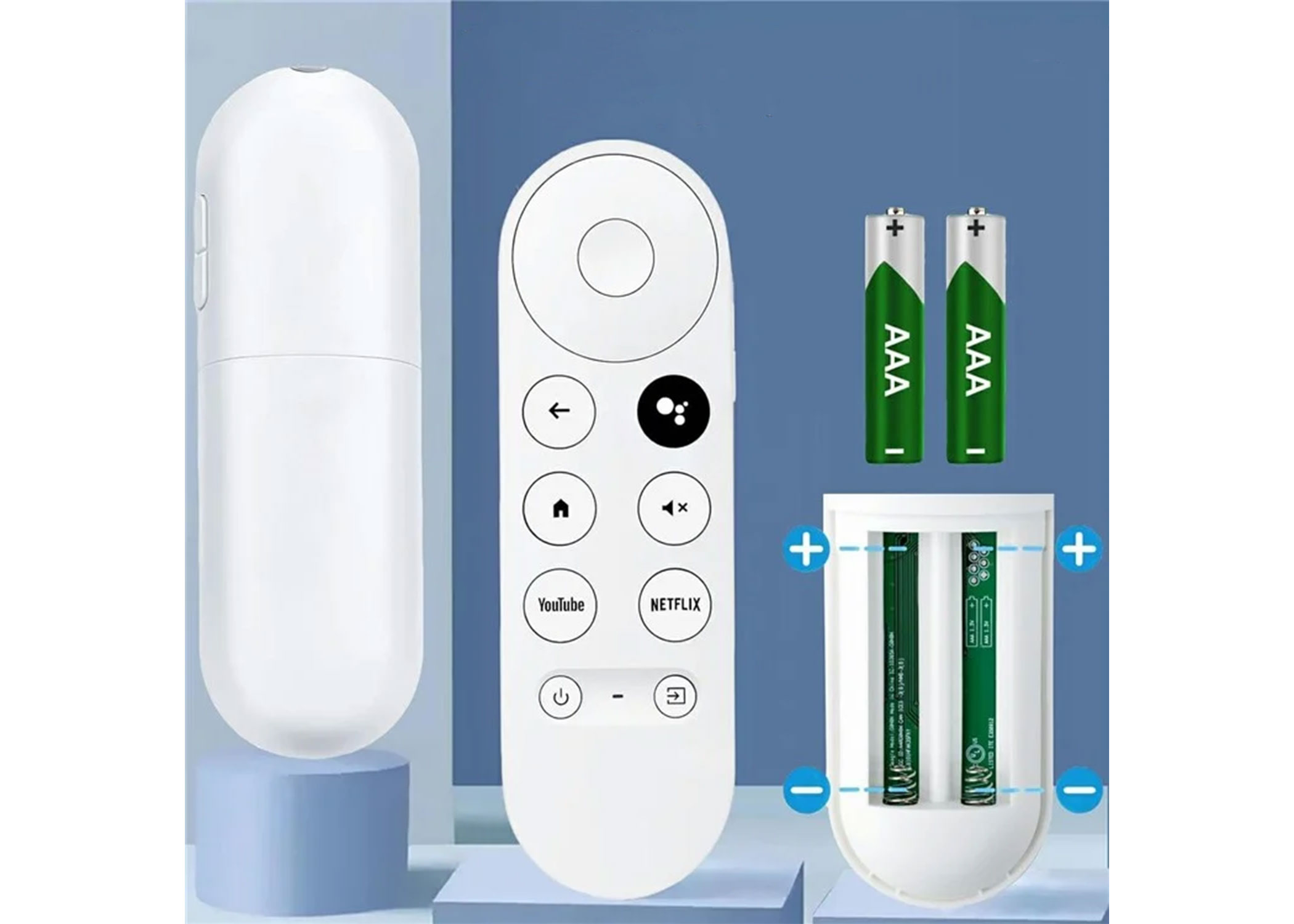 Ergonomische Infrarot-Fernbedienung kompatibel mit Google TV mit Sprachsteuerung (bis 8 Meter Reichweite) - Weiss