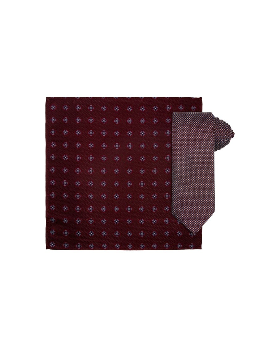 Santi silkeslips og lommetørkle Wine red