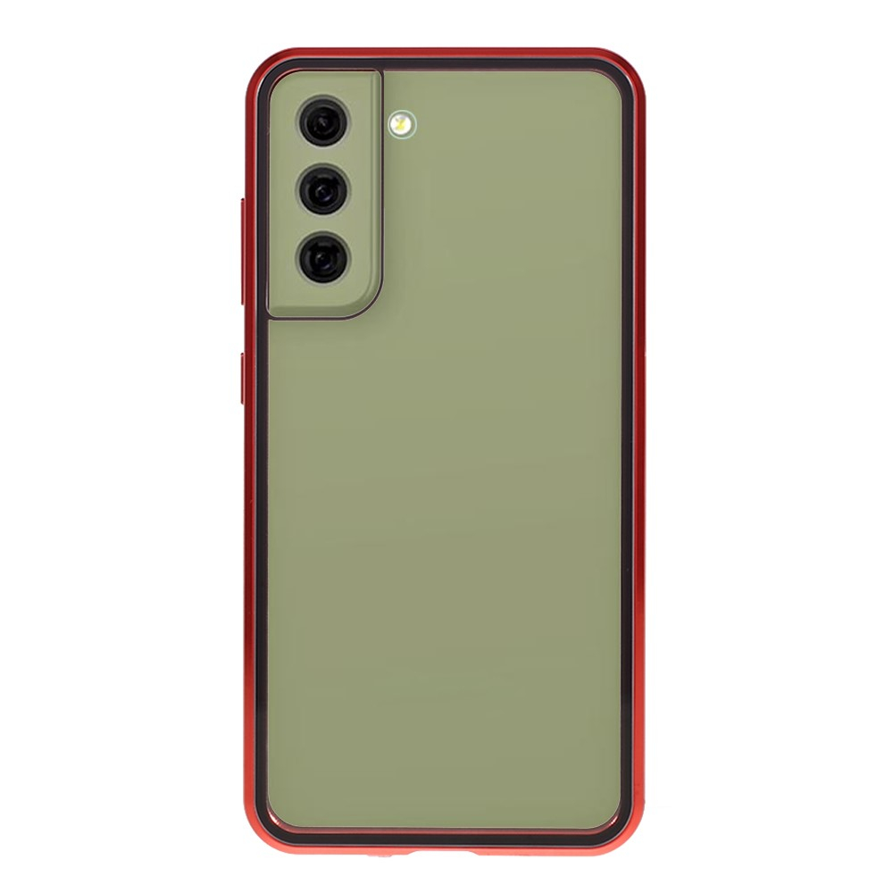 Samsung Galaxy S21 FE 5G Magnetische Alu Schutzhülle mit Panzer Glas Backcover   Displayschutz (Magnet-Technologie) - Rot