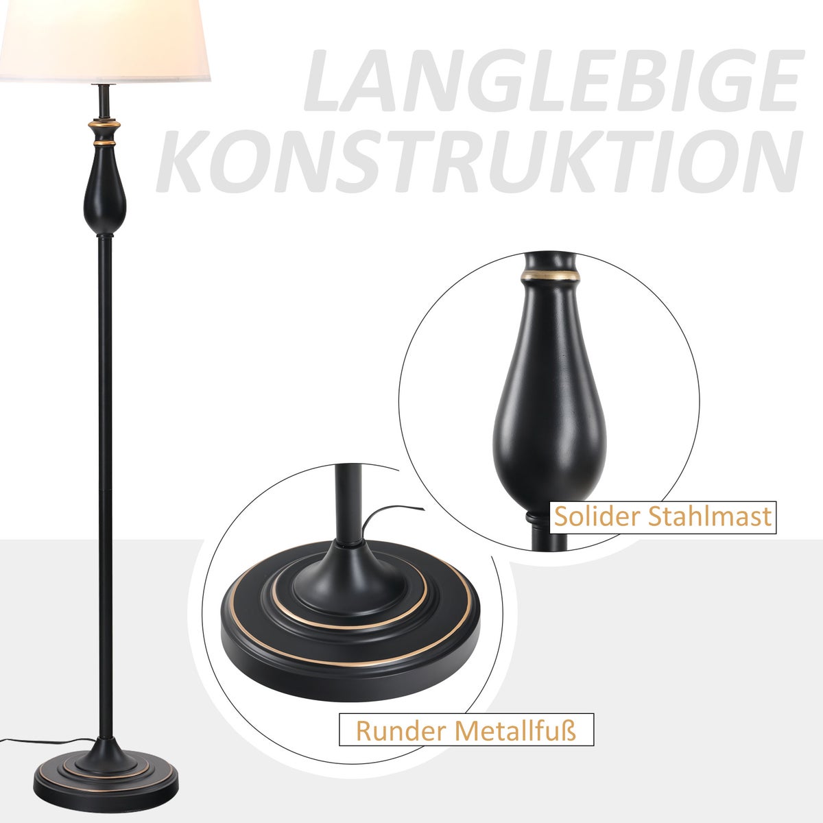 HOMCOM lampenset van 3, ø38 x 158H cm / ø30 x 62H cm, metaal, zwart+wit