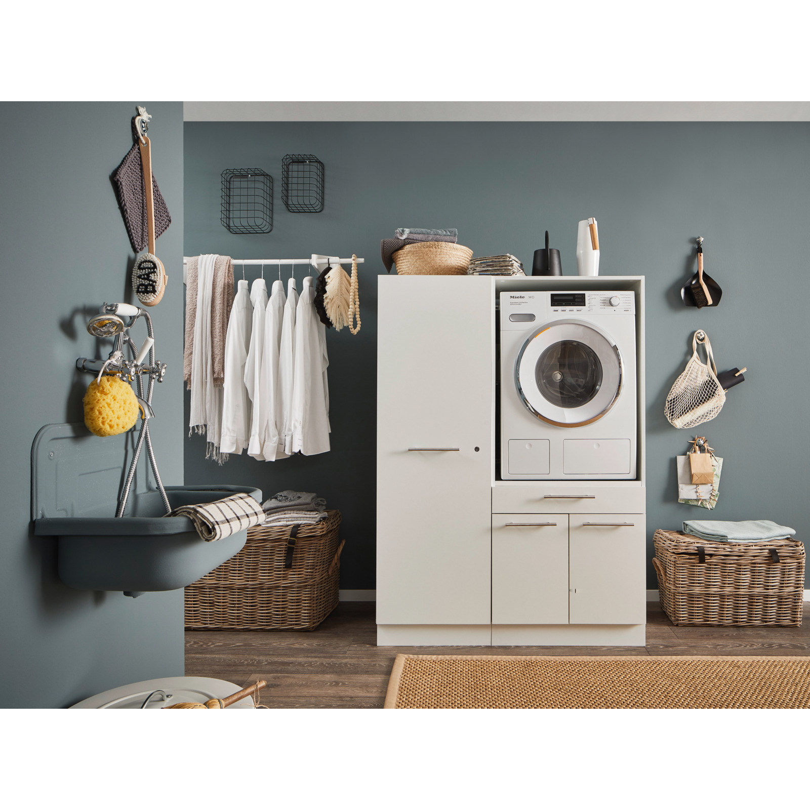Waschmaschinenschrank Laundreezy melamin weiss matt 67,5 cm x 162 x 67,5 cm