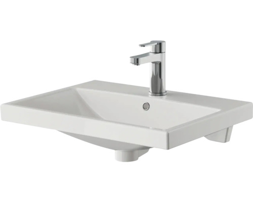 Pelipal Serie 4035 badkamermeubelset, BxHxD 60 x 200 x 45 cm, witte fronten. 3-delige badkamermeubelset bestaande uit een witte keramische wastafel, badmeubel en spiegelkast met LED-verlichting.