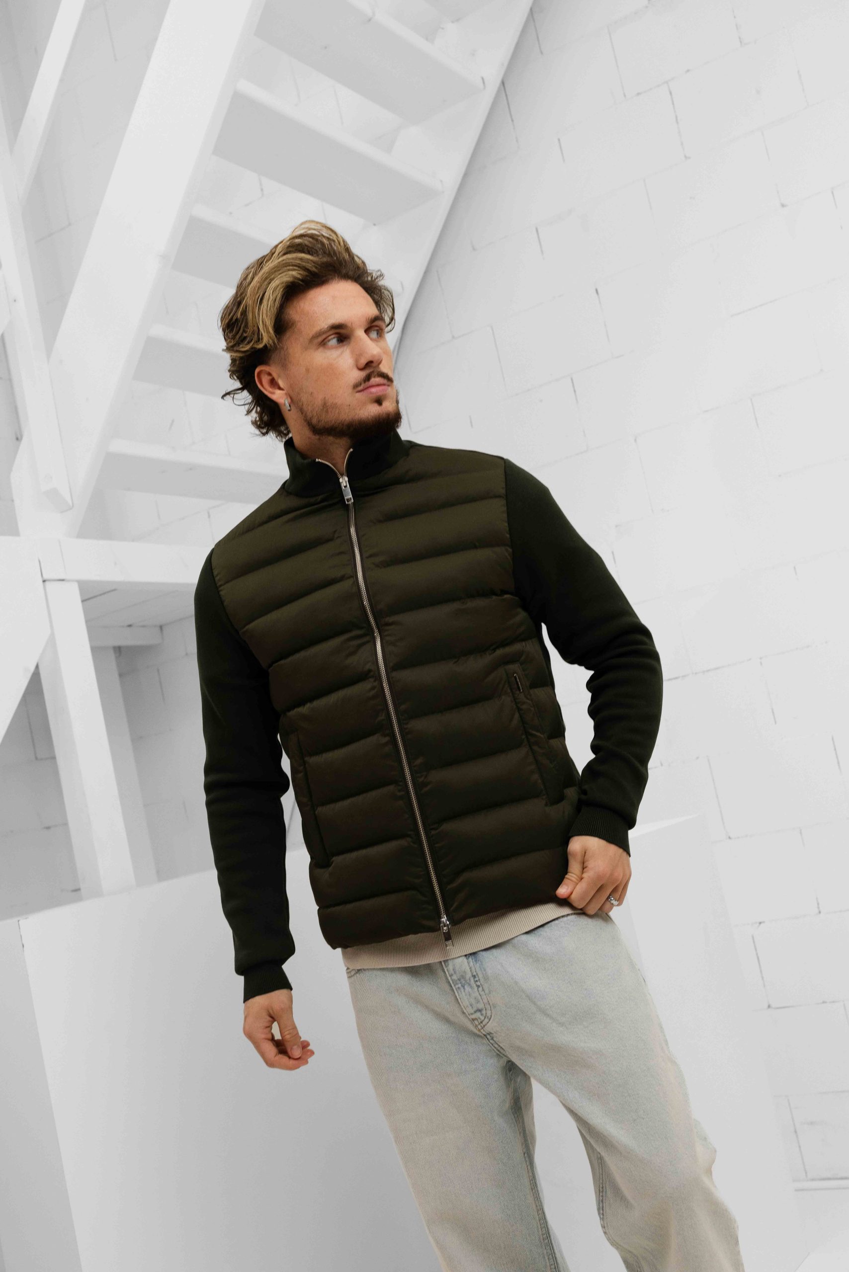Malelions Knitted Hybrid Jas Heren Donkergroen