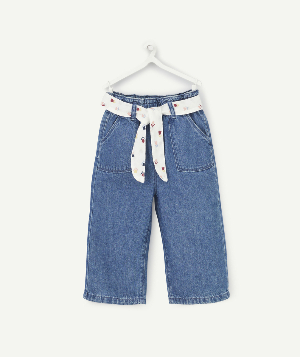 JEAN LARGE BÉBÉ FILLE EN DENIM LOW IMPACT AVEC CEINTURE FLEURIE