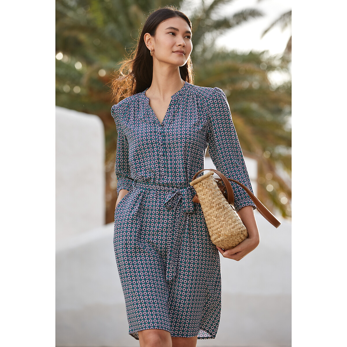 ANNE WEYBURN<br>Vestido reto com estampa geométrica, comprimento midi