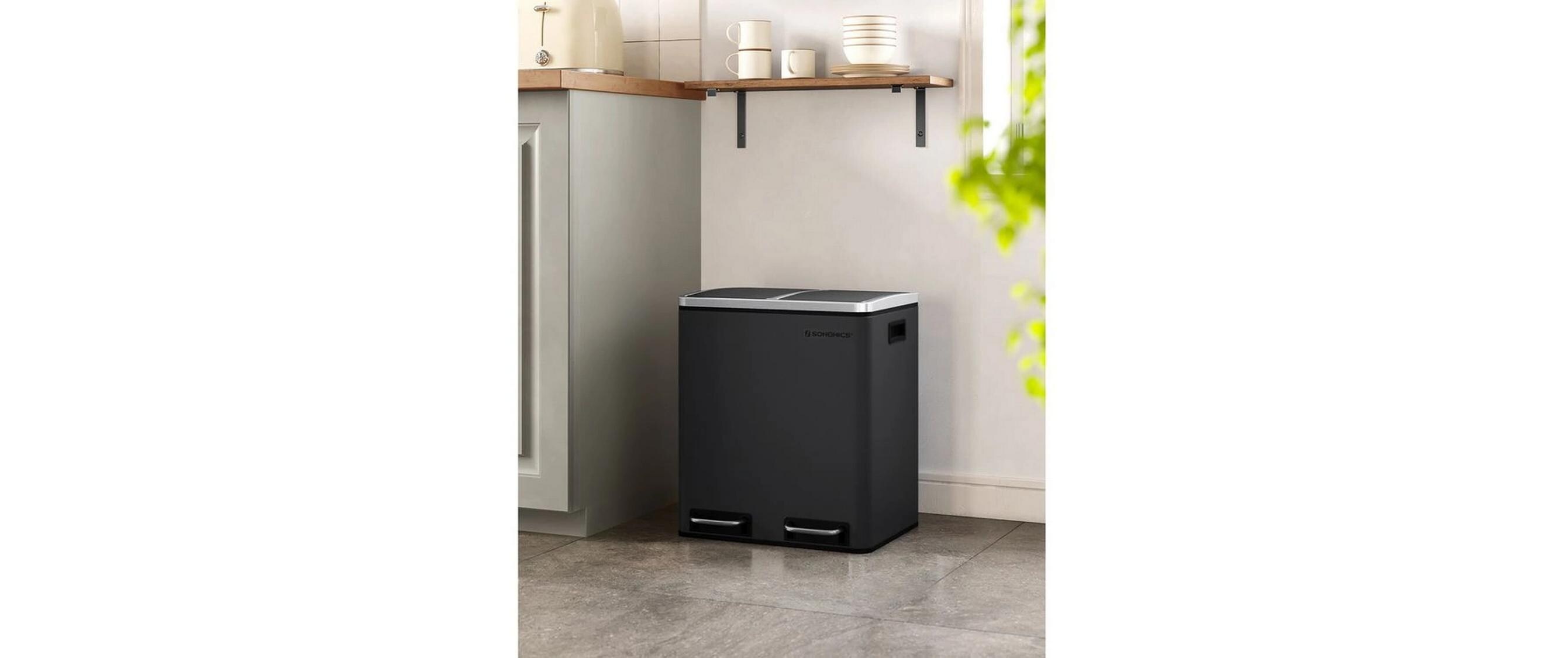 Abfalleimer 30 l, Schwarz<br>Treteimer mit zwei Fächern