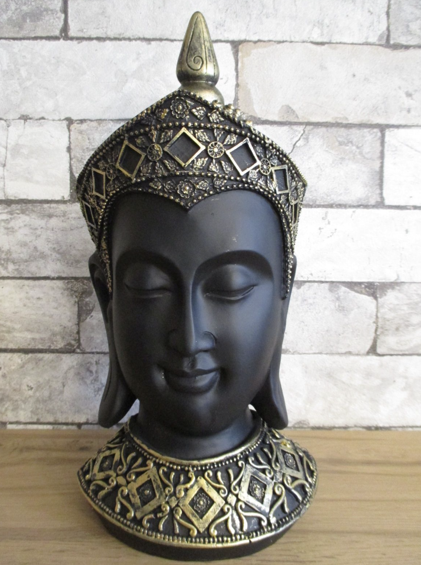 (33x15cm) Buddha Kopf Sparkasse Home Accessoire Geschenkidee Deko Spardose (IK6382) - Schwarz / Gold