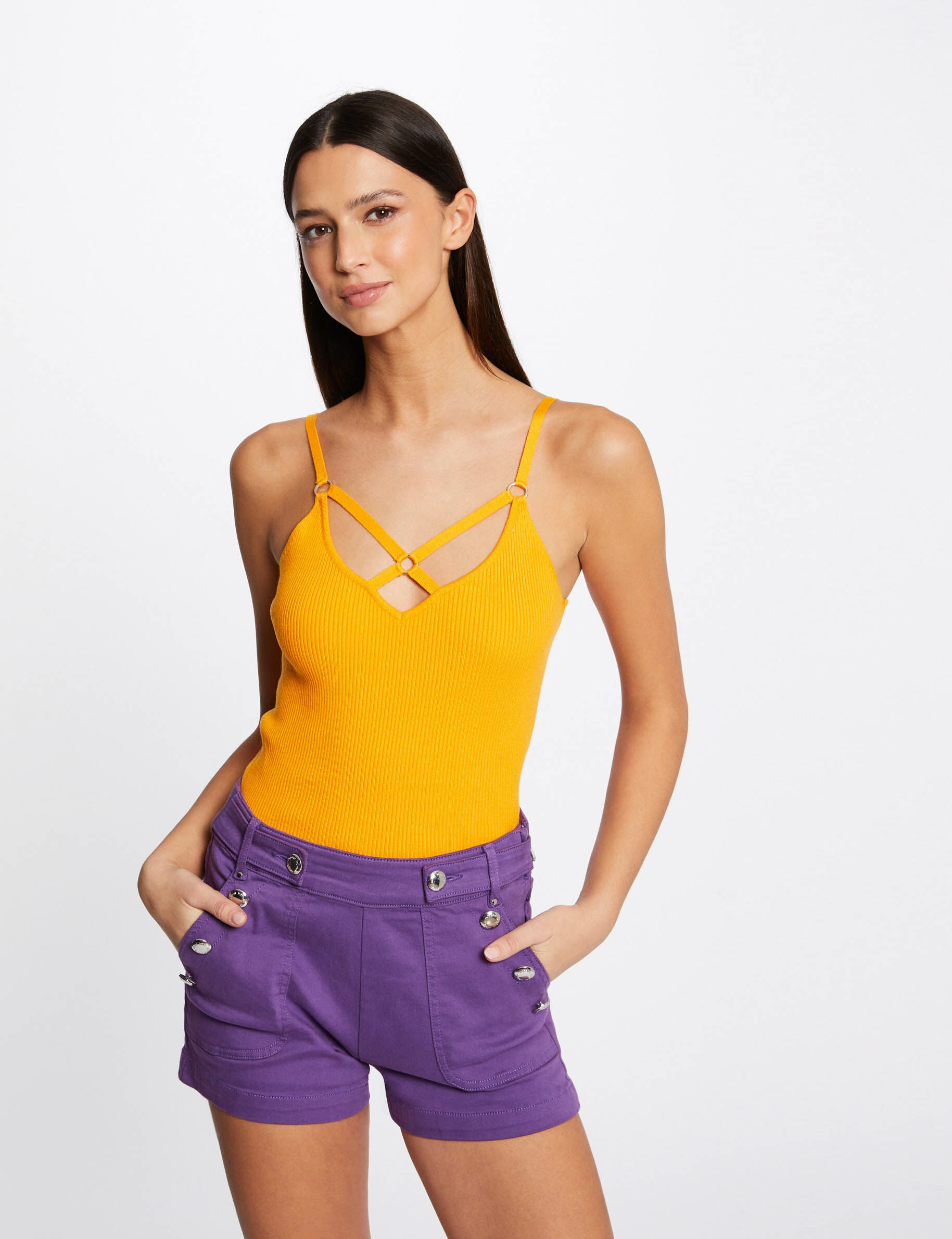 Short droit à ponts violet fonce femme - violet_fonce