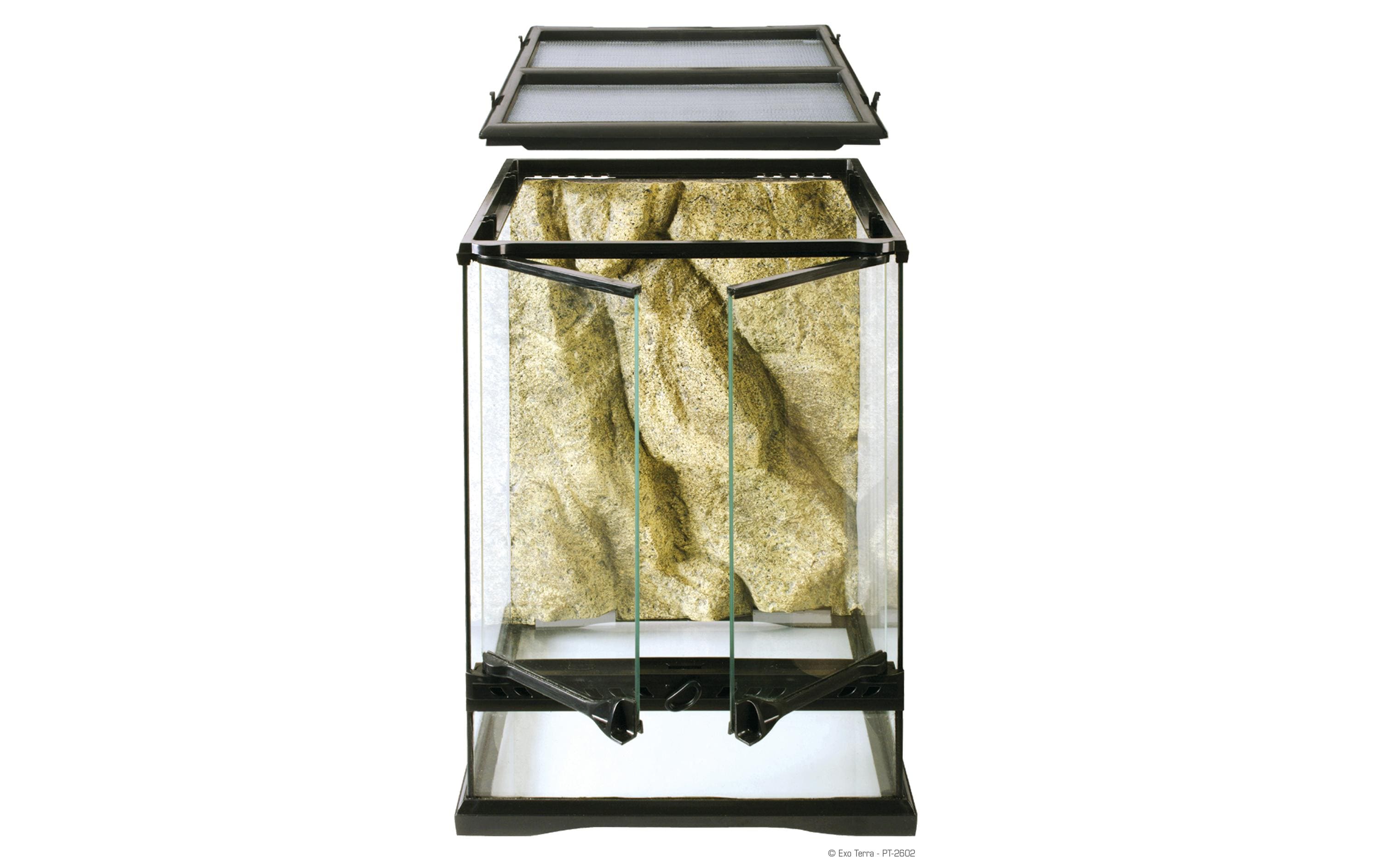 Glasterrarium Natural Mini/Tall, 30 x 30 x 45 cmTerrarium für Reptilien und Amphibien inkl. Steinmotivrückwand