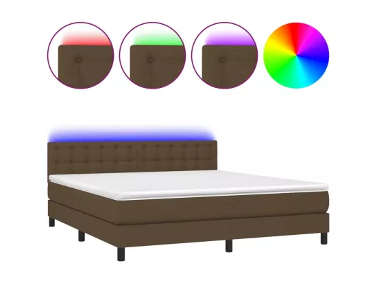 Sommier tapissier matelas et LED Marron foncé 160x200 cm Tissu