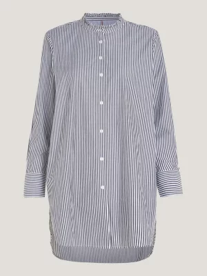 Camisa listrada de corte reto e comprimento alongado