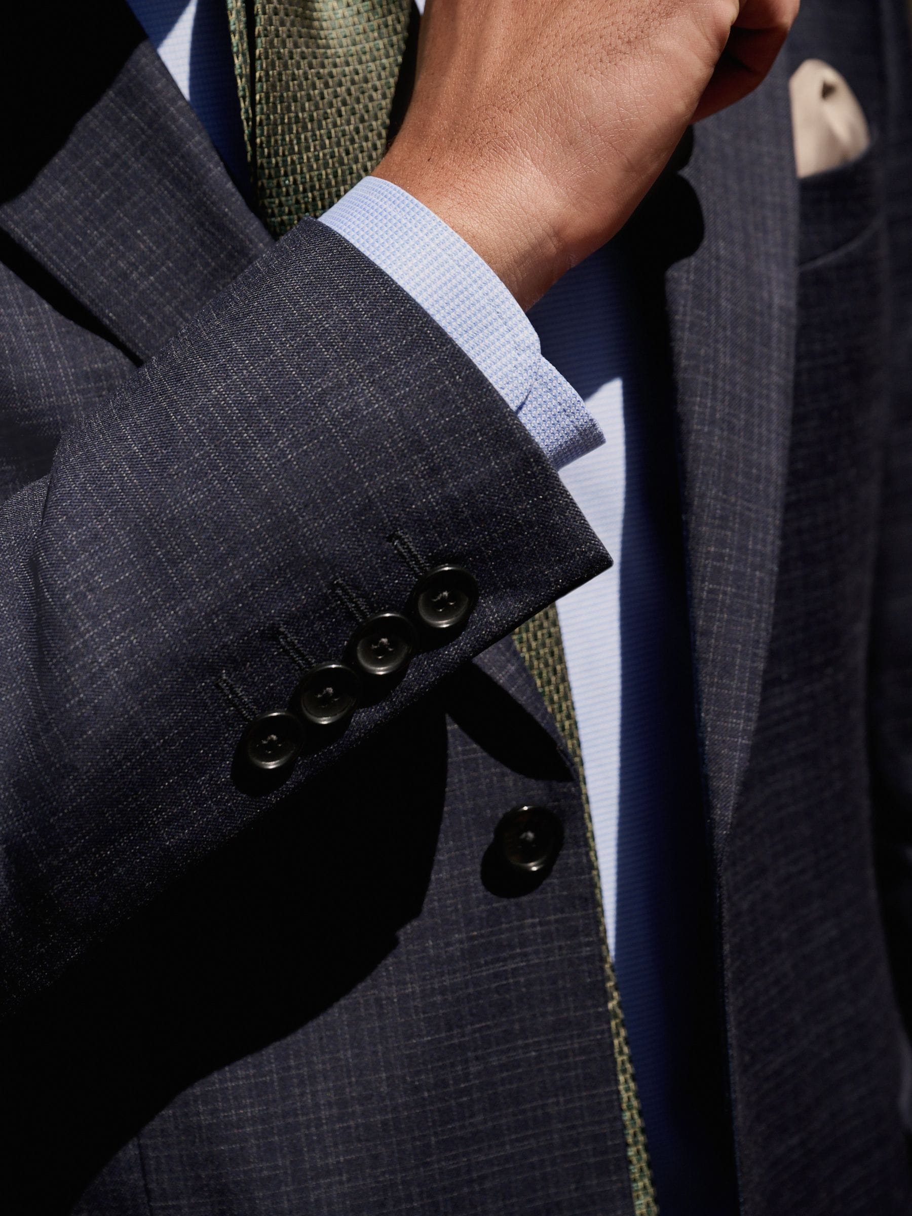 Marineblauw - Skinny Fit Check Texture Suit Jacket