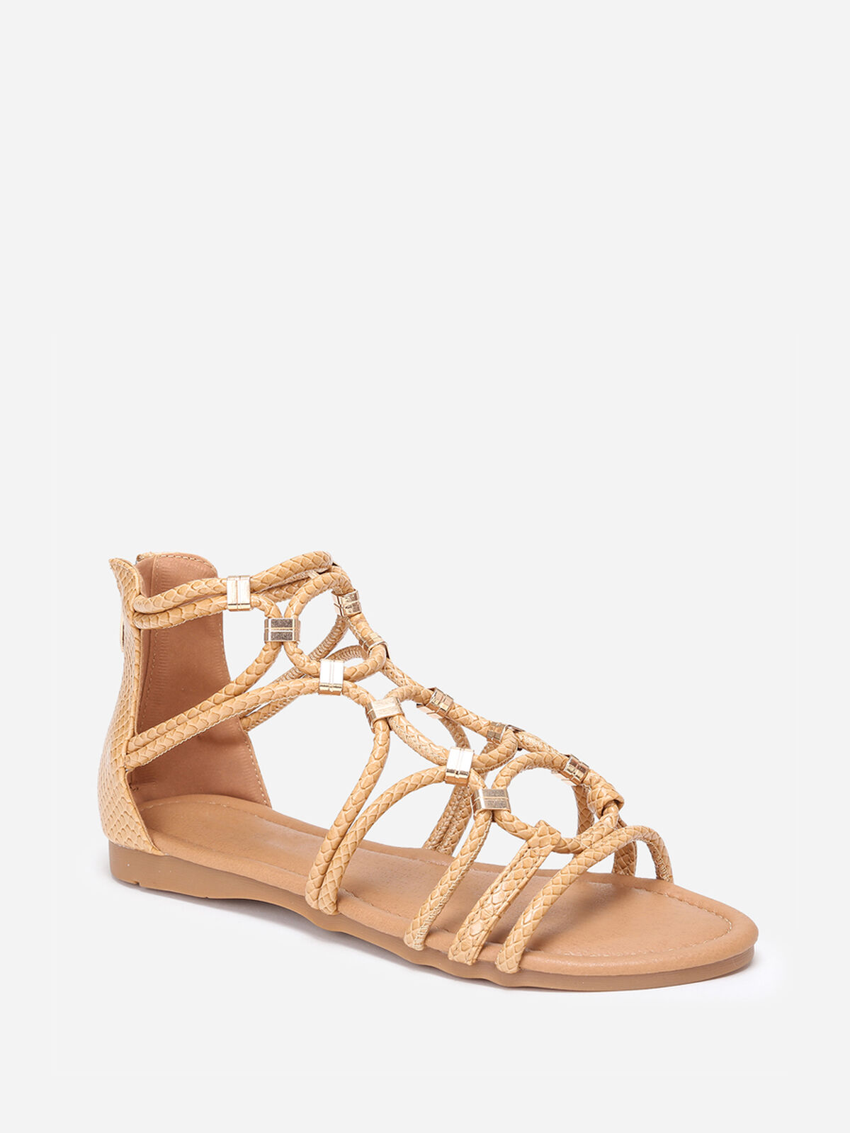 Sandales plates avec brides à boucles- Camel
