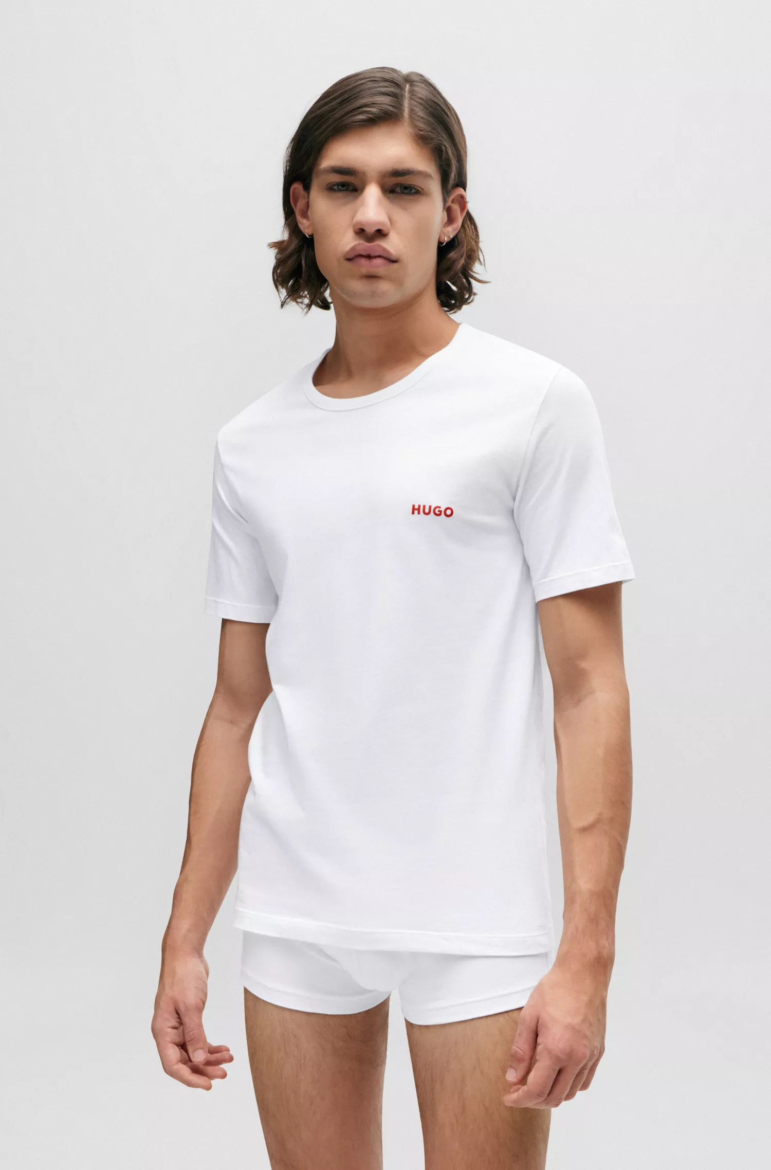 HUGO Vermelho - Pacote com três camisetas de algodão com logotipos.