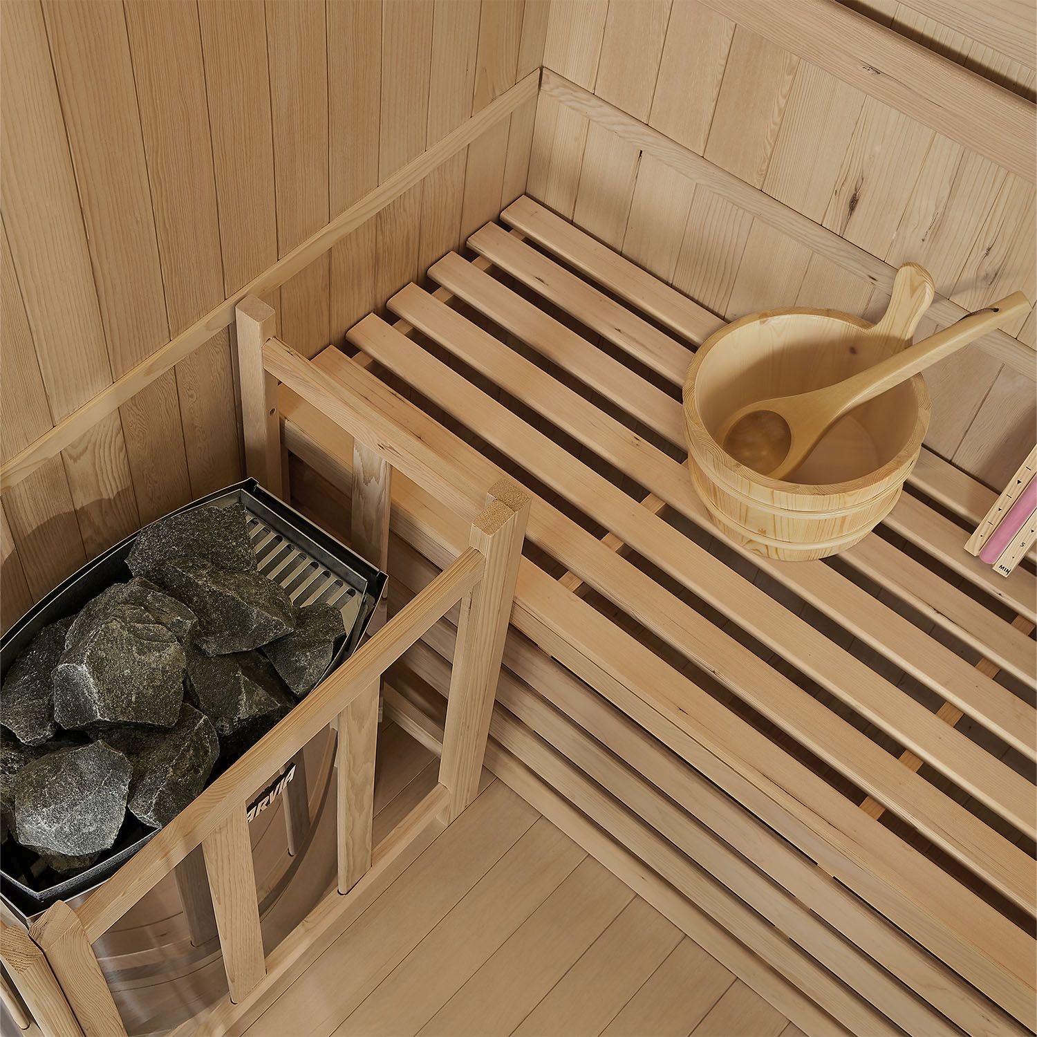 Artsauna Saunakabine Tampere mit Harvia Ofen – 2 Personen – Hemlock Holz & Glasfront – Inkl. Zubehör