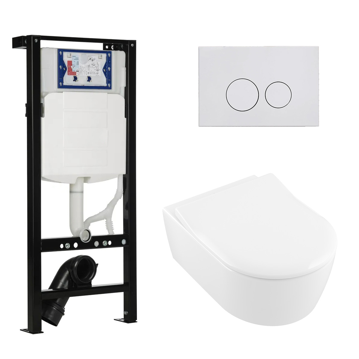 Geberit UP320 met Plieger frame toiletset met Villeroy & Boch Avento randloos toilet met dunne softclose zitting