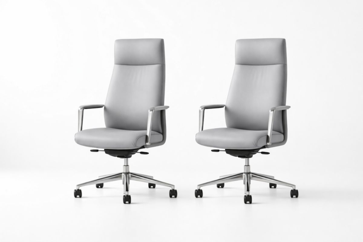 Bürostuhl Set Hochlehner Metall Kunstleder Grau