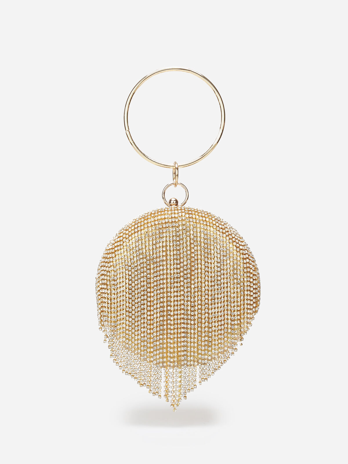 Minaudière ronde avec franges à strass- Doré