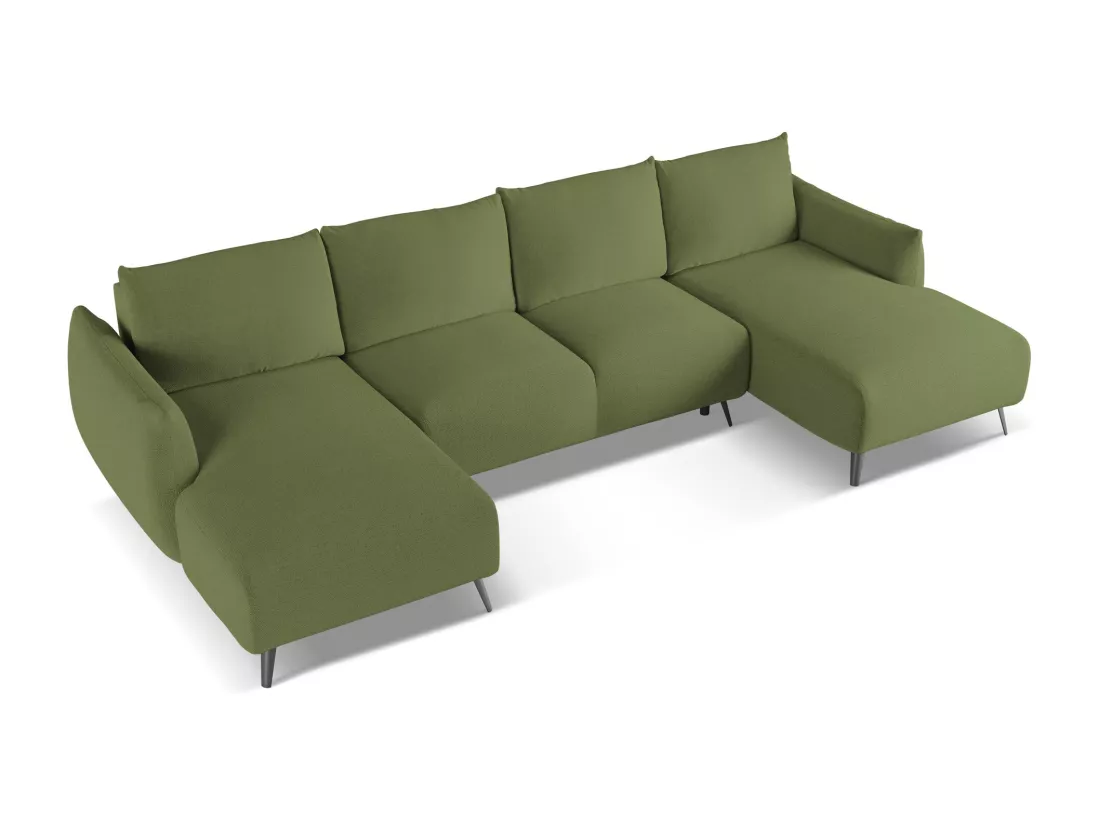 Canapé d'angle panoramique convertible en tissu chenille - bouteille verte - MALIE