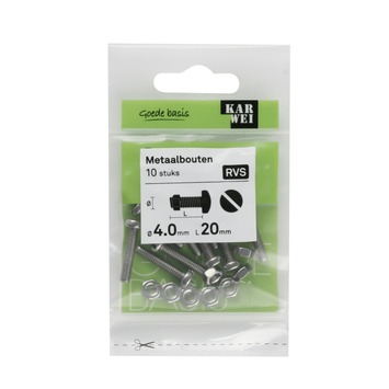 KARWEI metaalbout RVS 4x20 mm 10 stuks