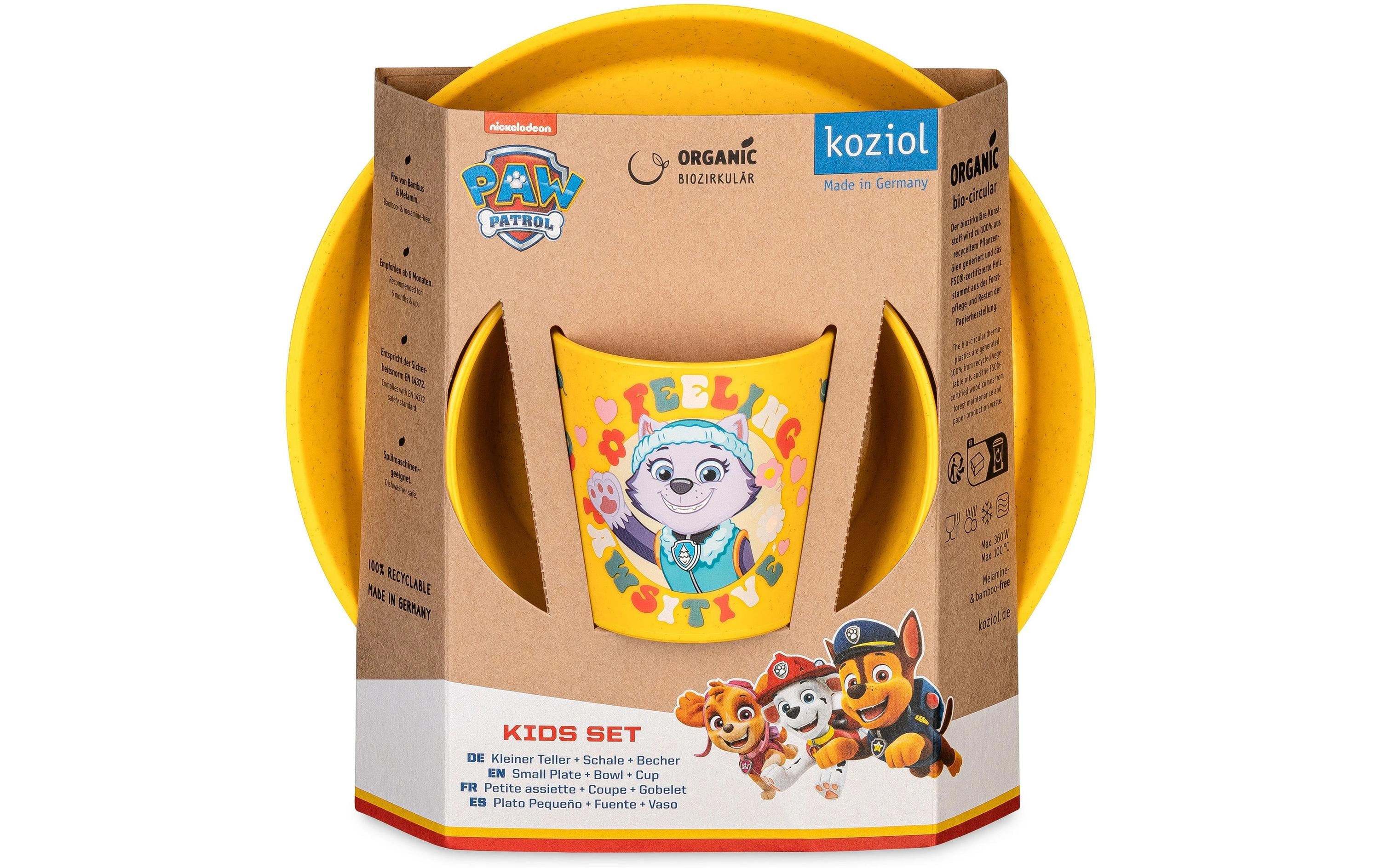 Kindergeschirrset CONNECT PAW PATROL honey yellowKindergeschirr aus Biokunststoff bestehend aus Teller, Schüssel und Becher