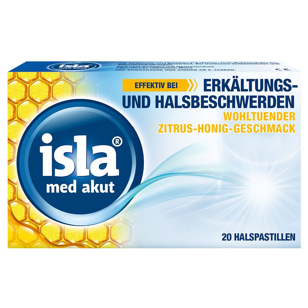 isla med akut Zitrus-Honig Halspastillen bei Halsschmerzen und Erkältung