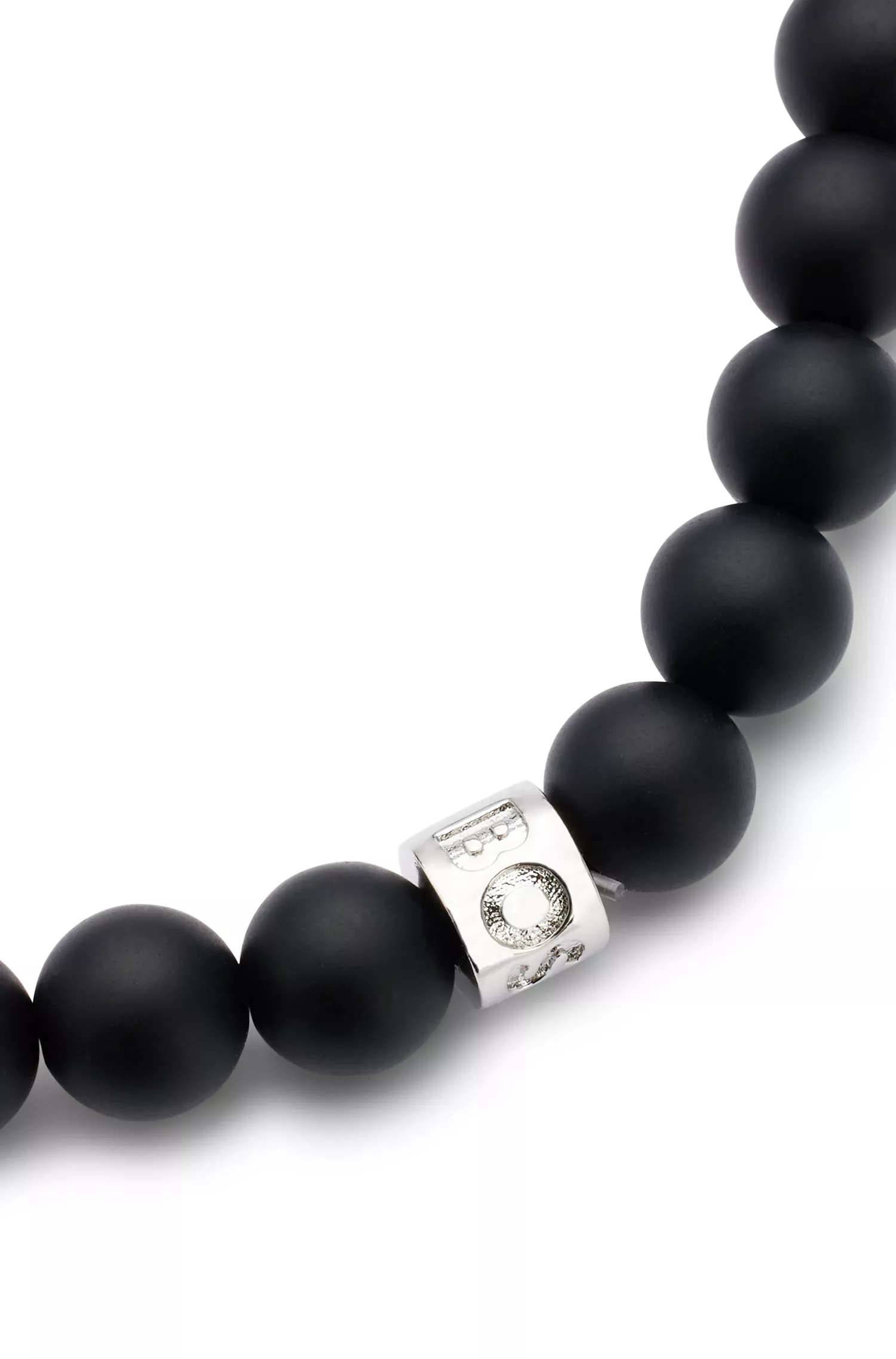 Bracelete BOSS preto com contas de ágata e detalhe de listra exclusiva.