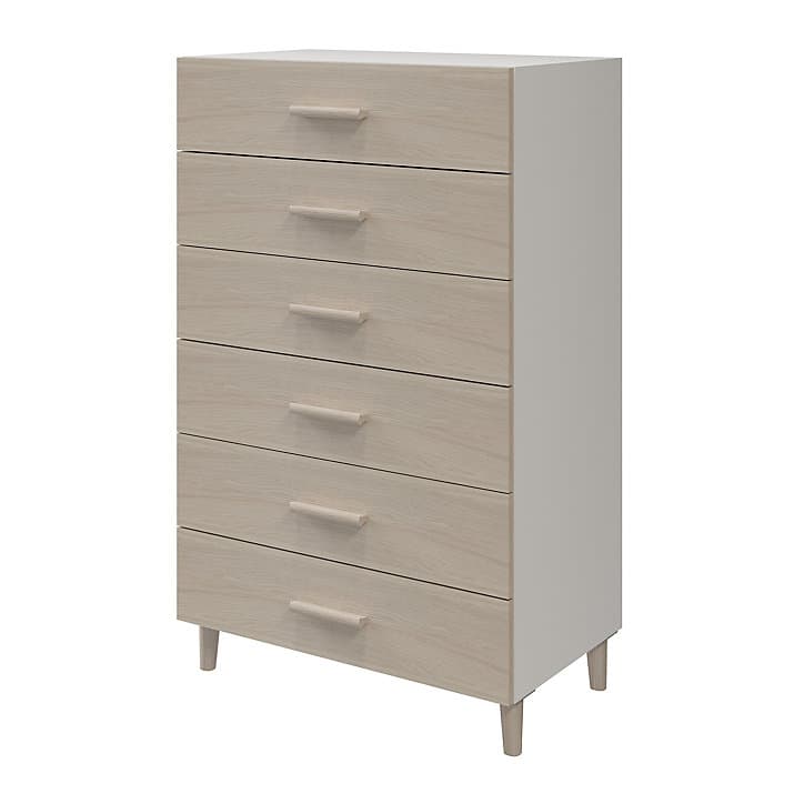Commode sur pieds blanche et effet chêne 6 tiroirs GoodHome Atomia H. 123,5 x L. 75 x P. 47 cm