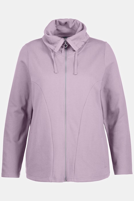 Sweatjacke, drapierter Stehkragen, Kunstleder-Details