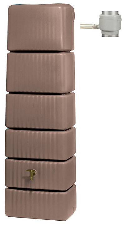 Récupérateur d'eau Garantia Slim taupe 300L + kit collecteur