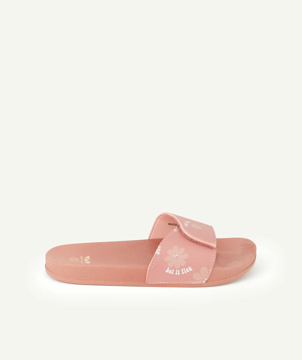 CLAQUETTES FILLE ROSES À BANDES AVEC FLEURS