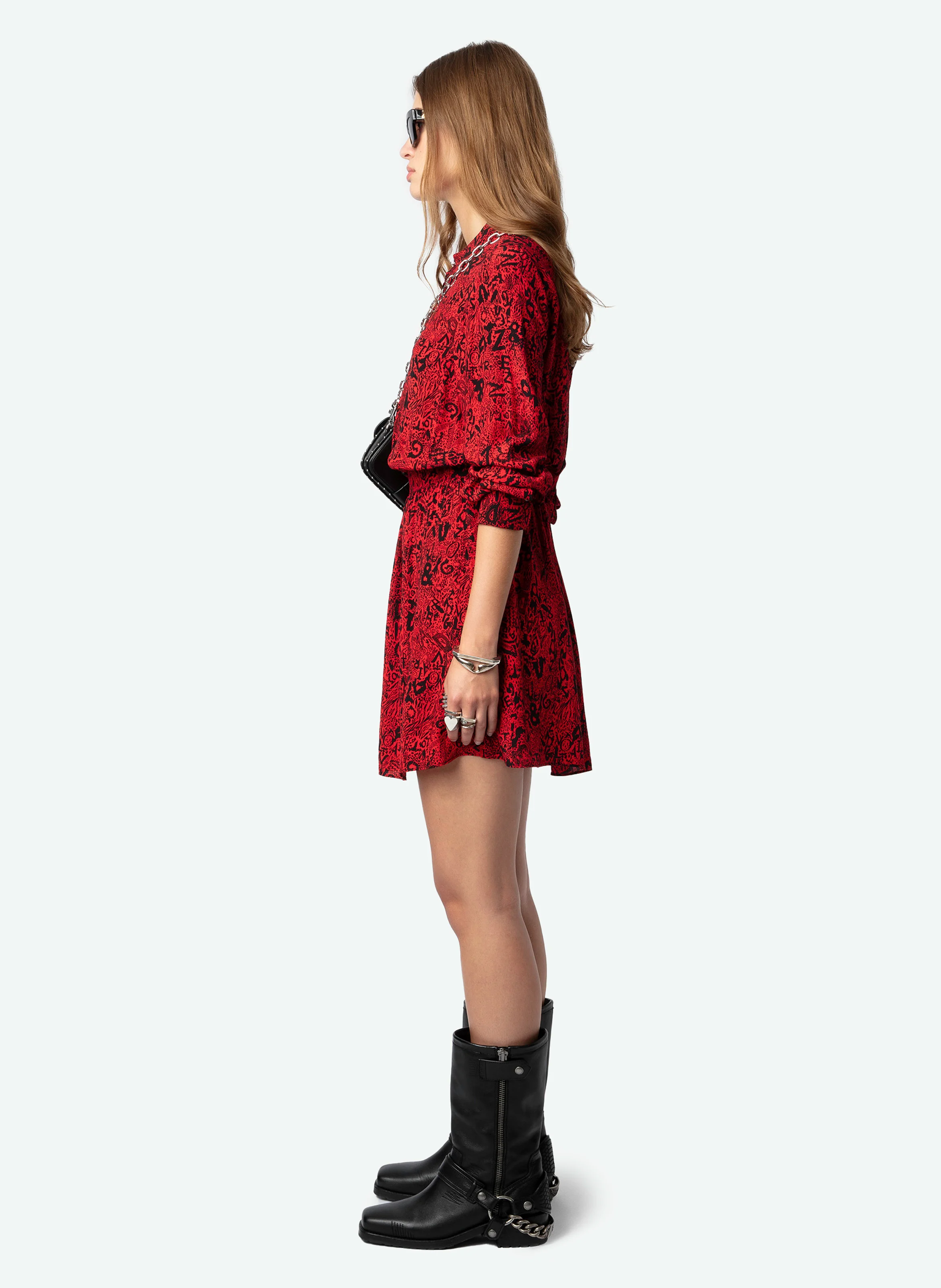 REFLA - Robe chemise droite imprimée| Rouge
