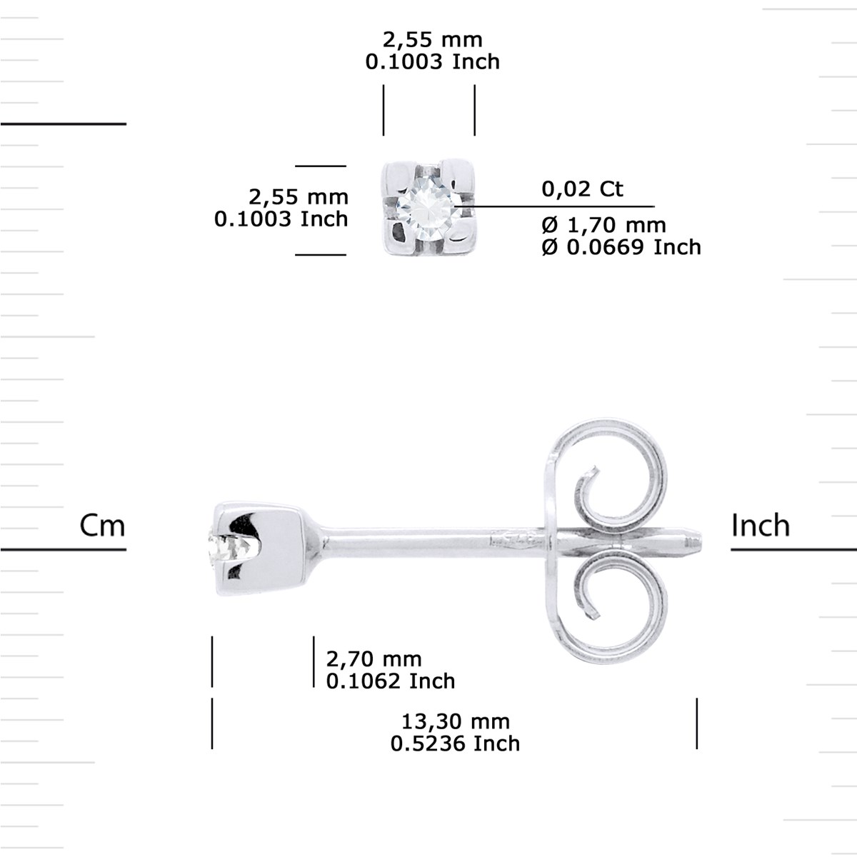 Boucles d'Oreilles Solitaires Diamants 0,040 Cts Or Blanc 18 Carats