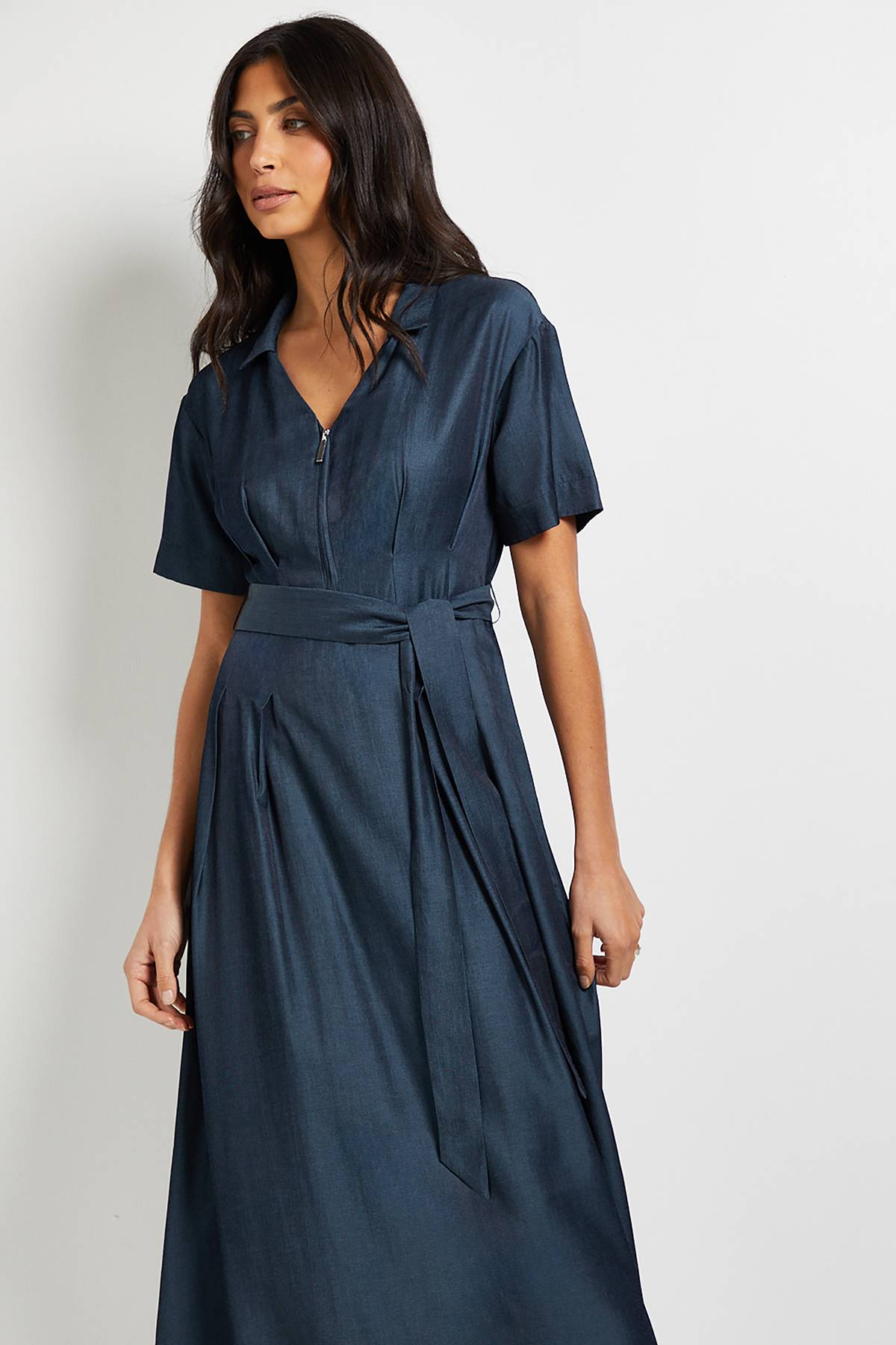Wallis Robe Midi Ceinturée à Zip Style Denim