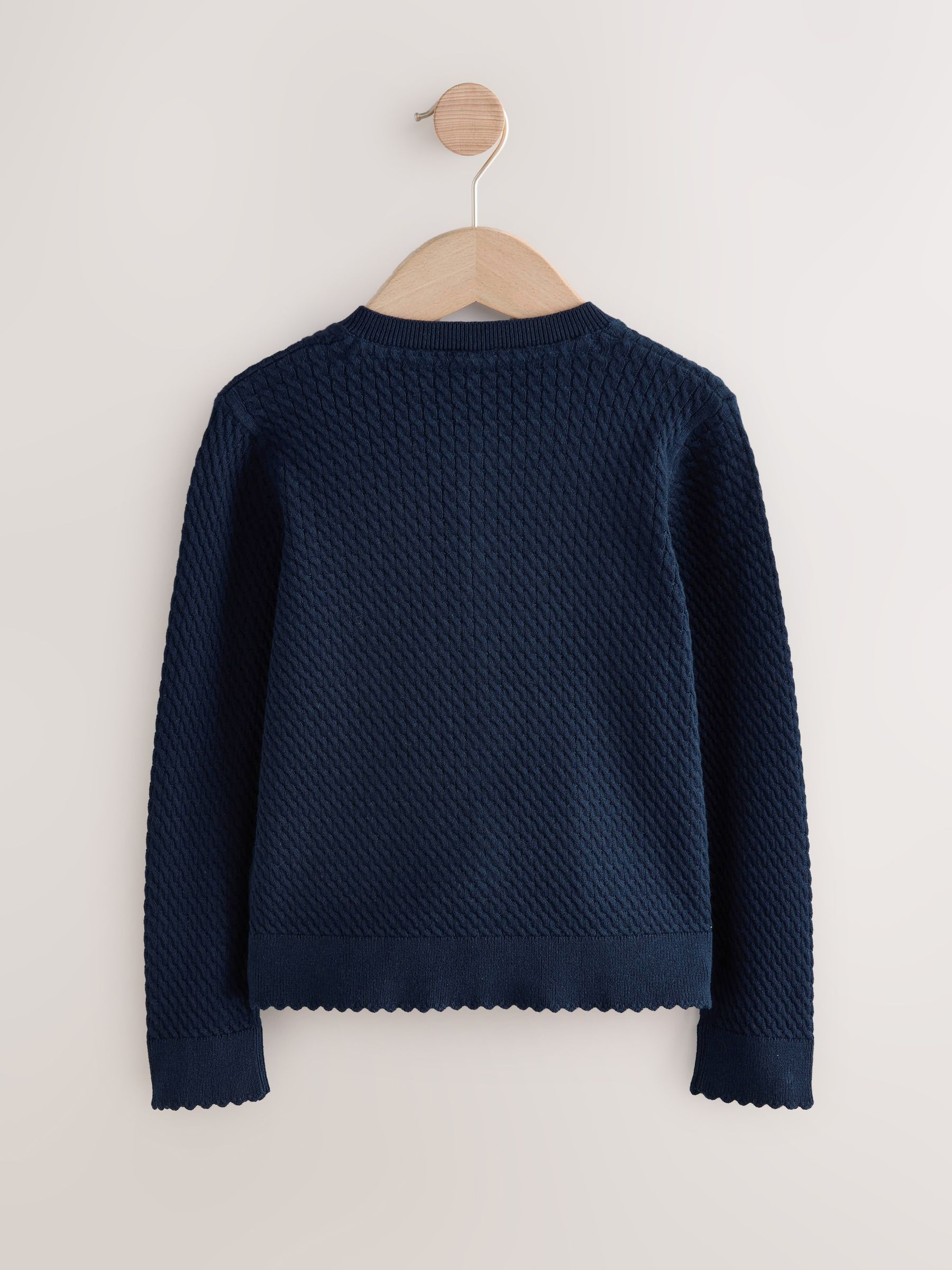 Marineblauw - Schoolvest met kabelmotief van katoen (3-16jr)