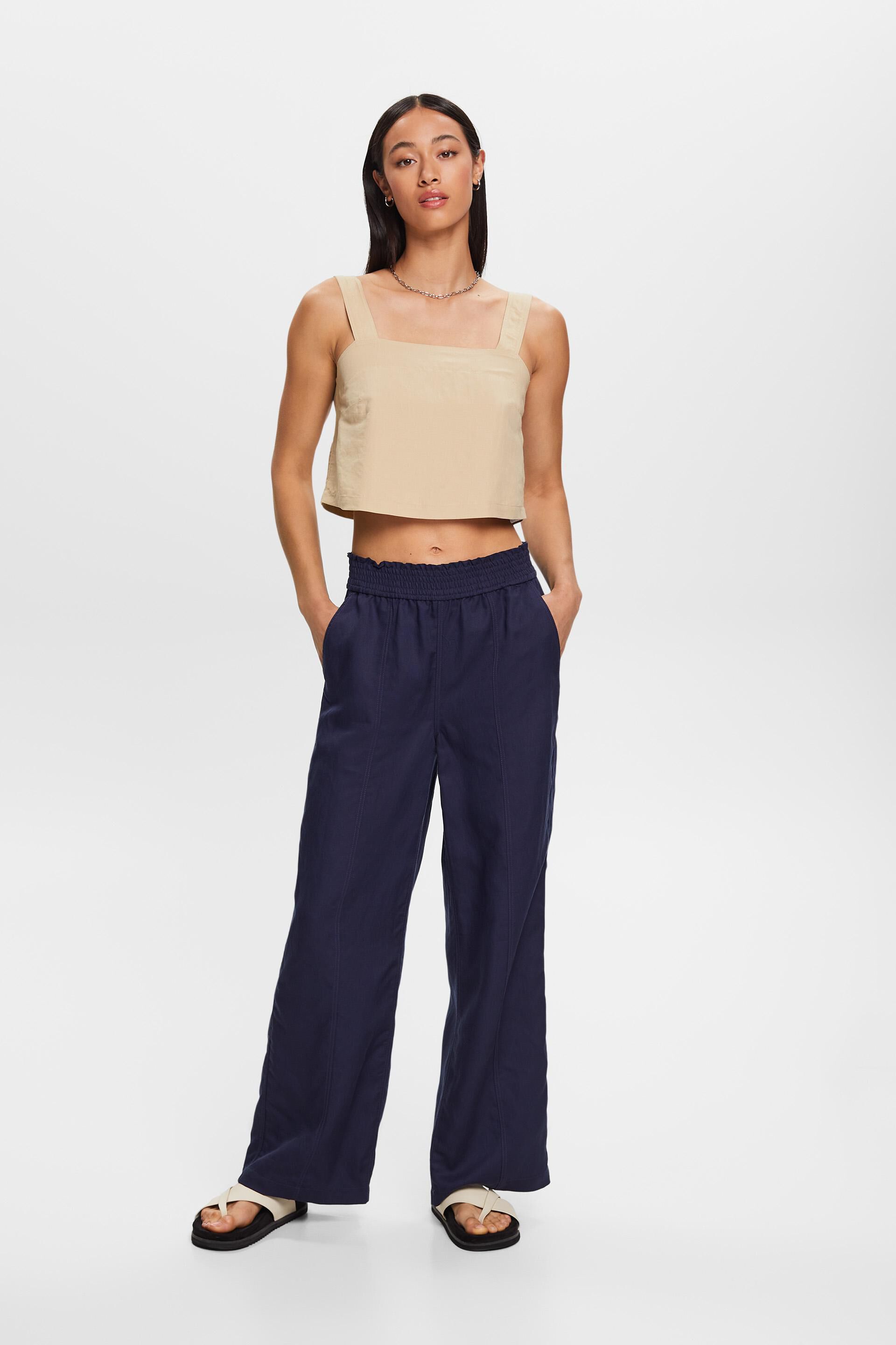 Pantalon à jambes larges à enfiler, lin mélangé